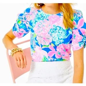 Lilly Pulitzer Elisabette Top Puff Twisted Sleeve - Small